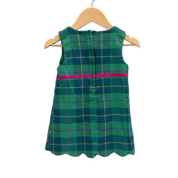 Lilly Pulitzer Girls 2T Green Plaid Preppy Dress Scalloped, Pink Bow, Lined - Picture 4 of 9